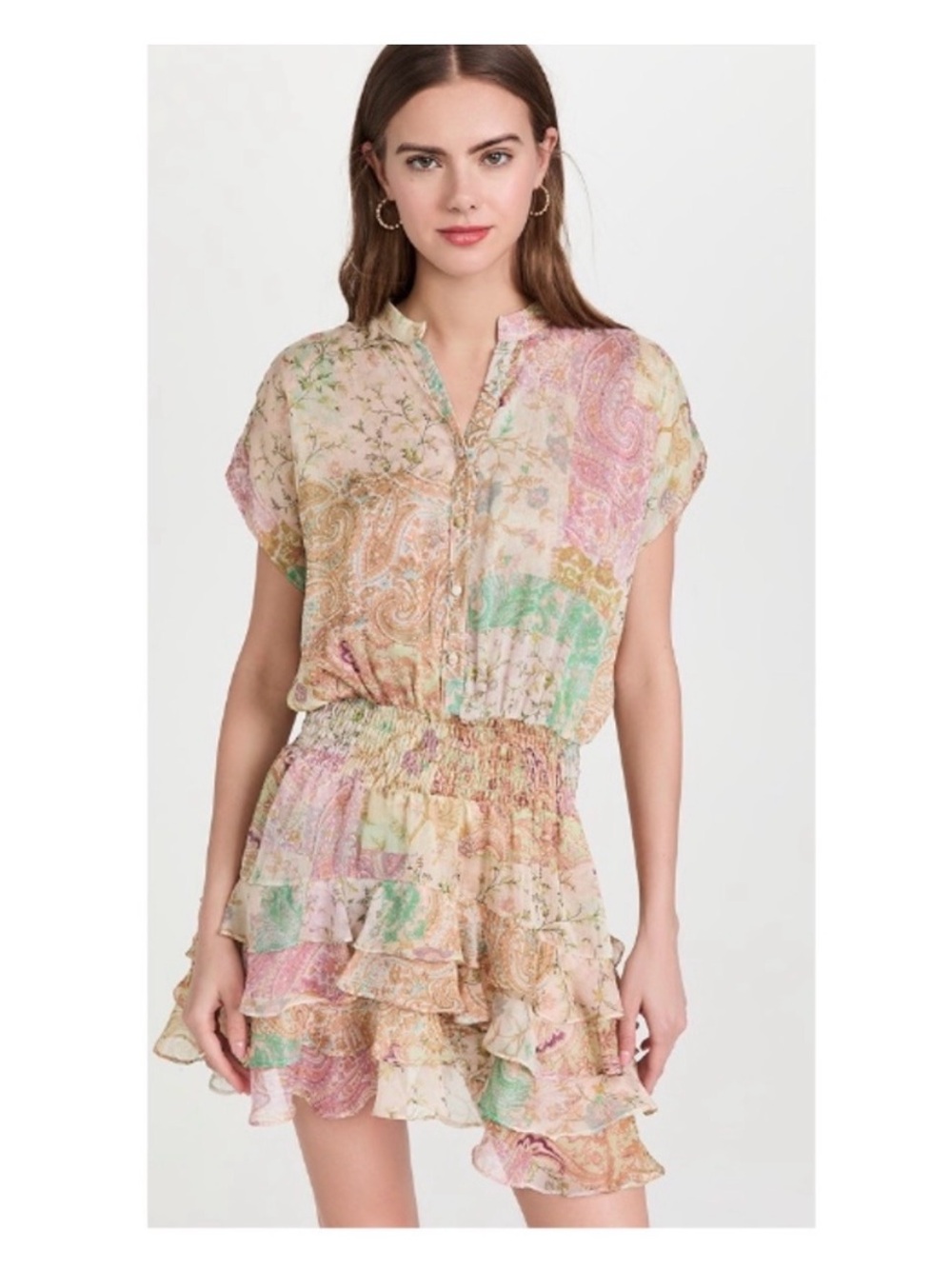 Misa Los Angeles Pastel Paisley Flutter Sleeve Blouse
